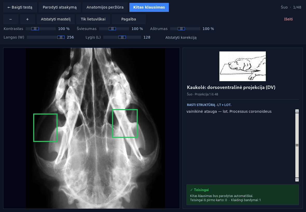 Teisingas atsakymas Vet Anatomy LT teste
